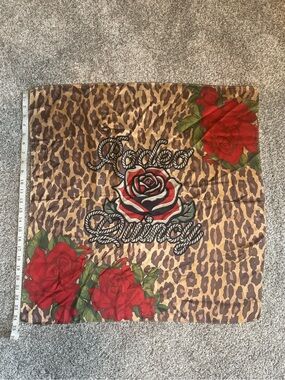 Rodeo Quincy Red Rose Leopard Print 24x24 Square Scarf